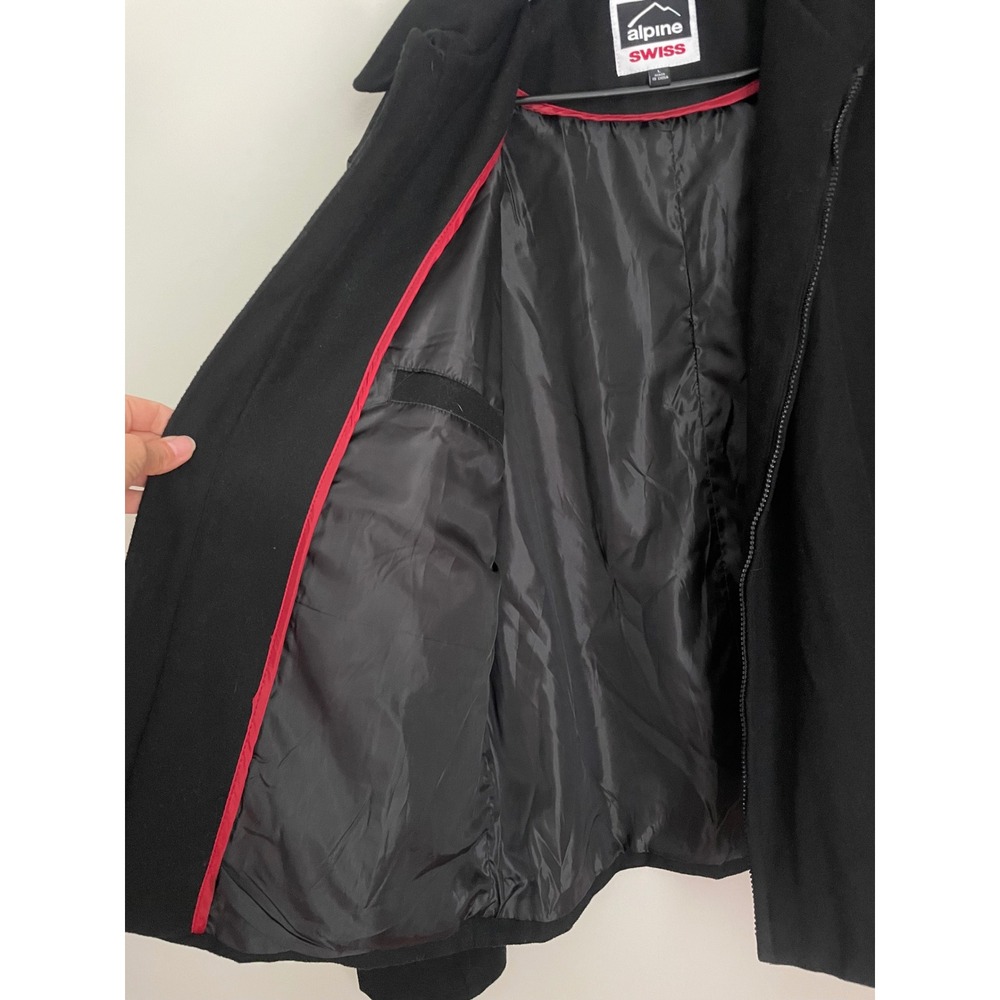 Alpine Swiss Men L Black Wool Blend Jacket‎ Full Zip Collared Coat Classic Clean - Picture 9 of 12